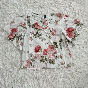 Women’s Emery Rose White and Pink Floral Tunic Top Size Medium
